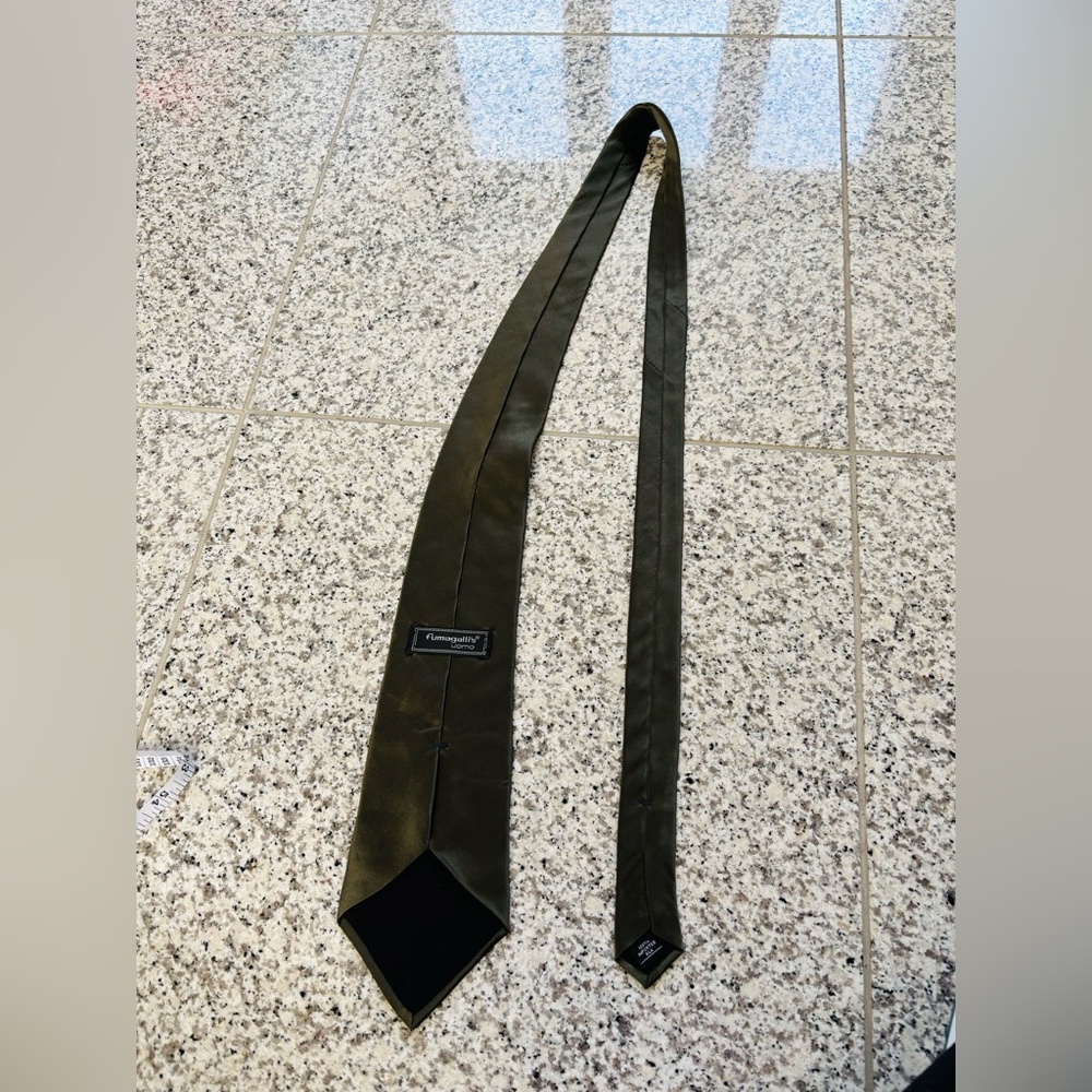 FUMAGALLI’S Men’s Classic Black Olive Green Tie, See measurements - Picture 2 of 4